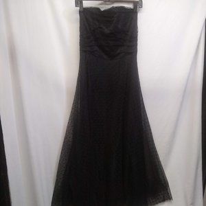 Betsy & Adam strapless black polka dot tool dress